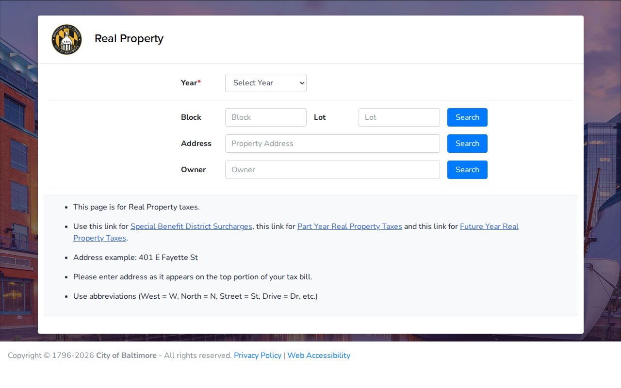 Baltimore people search owner and property fields
