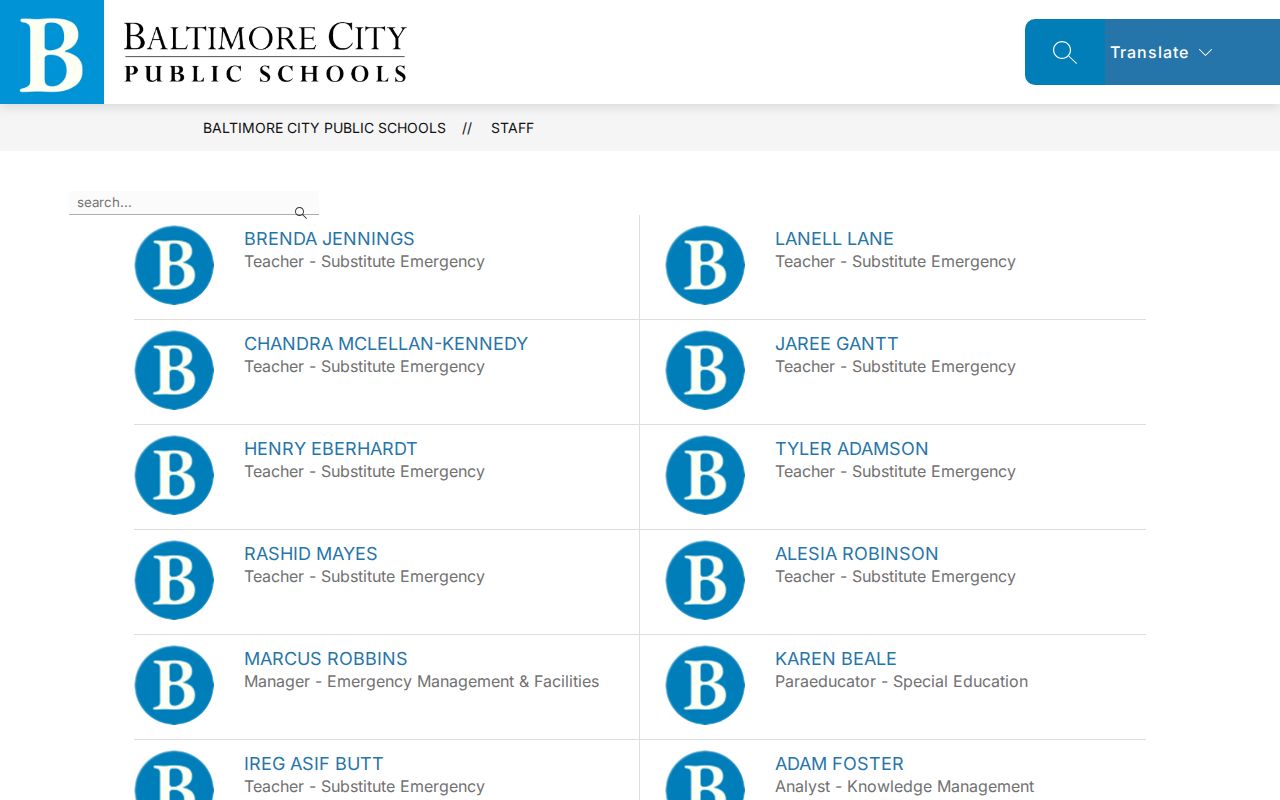 Baltimore people directories City Schools name search